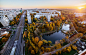 panorama of the park in Moscow, aerial view in autumn season.