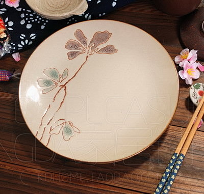 外贸陶瓷日式餐具套装手绘花卉圆盘水果盘西...