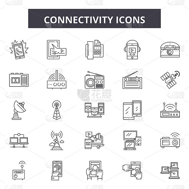 Connectivity line icons, signs set, vector. Connec素材-花瓣网