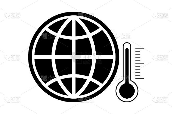 全球变暖的图标。地球和温度计