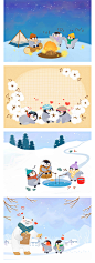 卡通企鹅冬季动物乐园节日冰山雪地雪人钓鱼玩耍插画PSD设计素材-淘宝网