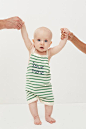 Knit Romper-White/Green Stripes-Oeuf LLC