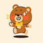 This may contain: a brown teddy bear with red eyes holding a yellow object in its paws and mouth