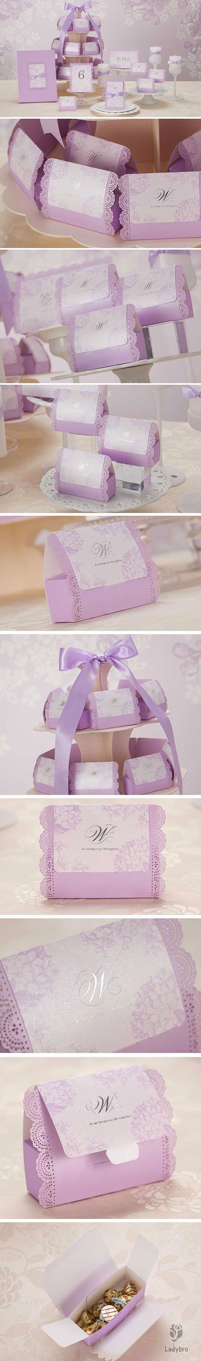 唯思美淡紫色主题喜糖盒蕾丝结婚宴席礼盒糖...