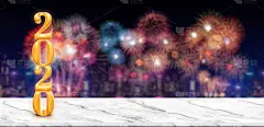 2020,模板,三维图形,夜晚,大理石,焰火,空的,新年前夕,市场营销,节日