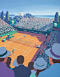 This may contain: an image of a tennis match being played on a large court with many people watching