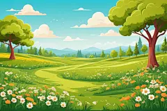 春意植物花草春季春天风景插画背景图