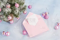 圣诞树,信封,纸,粉色,贺卡,水平画幅,夜晚,雪,无人