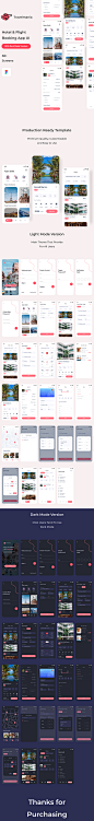 #APP模板#
暗亮色酒店航班预订景点列表详情过滤等app ui源文件fig模板
