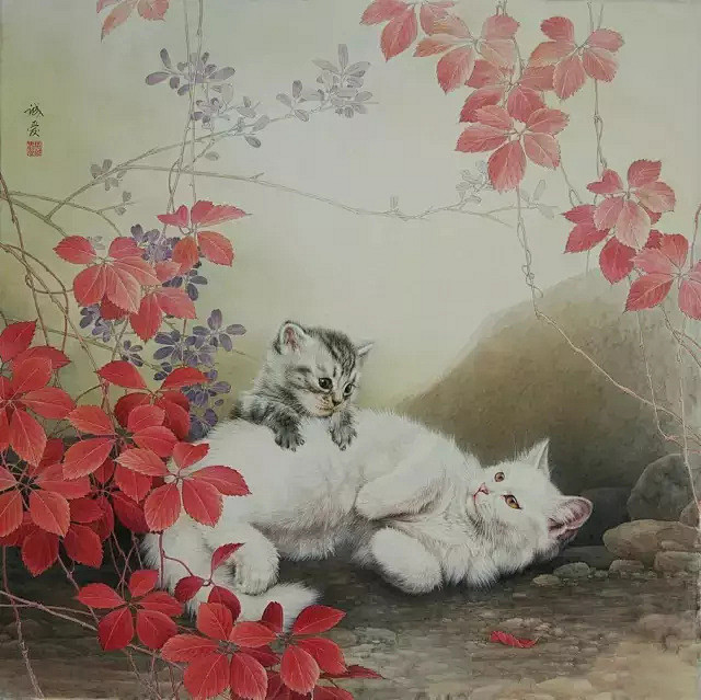 邢诚爱工笔《猫》作品欣赏