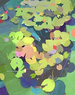 这可能包含：睡莲和树叶的抽象画