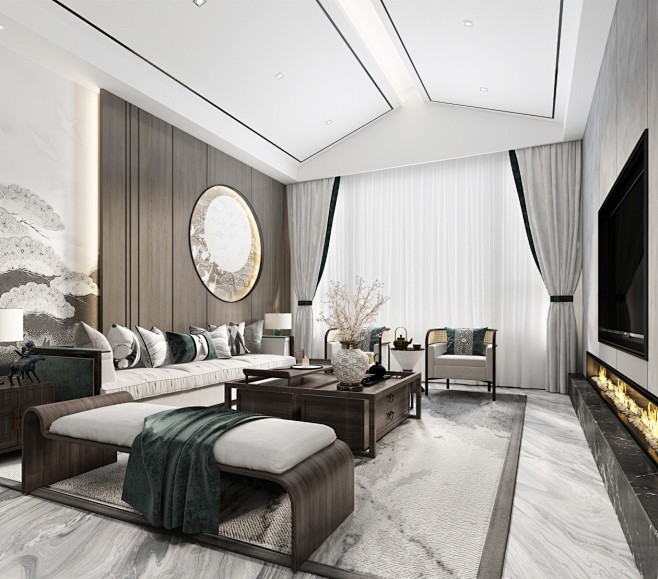 新中式客厅3d模型-室内设计-拓者设计吧