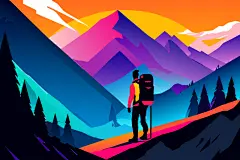 扁平风登山爬山人物素材图