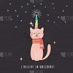 猫,独角兽,生日,请柬,贺卡,幻想,新年前夕,庆祝,装饰