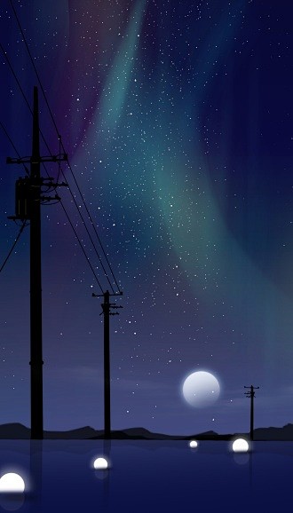 繁星夜空都市夜景电线月亮夏季插画