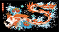 koi fish asian Mural illustrated birds dragon waterlilies oriental art