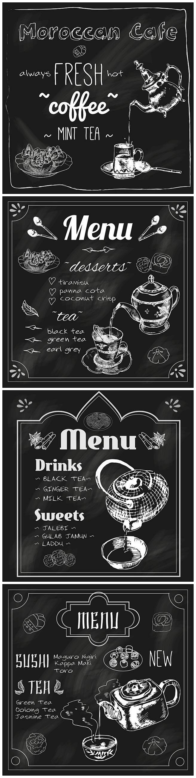 矢量设计素材 手绘黑板粉笔字咖啡馆菜单海...