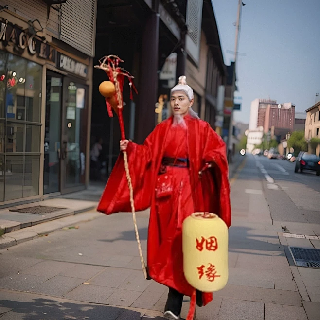 新款古装月老服装男汉服七夕神仙服太上老君道士表演服太白金星红-淘宝网-花瓣网