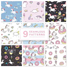 9款创意独角兽背景  - 源文件下载【酷图网】卡通,背景,底纹,独角兽,插画,马,云,云朵,白云,星星,五角星,星形,梦幻,彩虹,彩虹云,钻石,爱心,蛋糕,甜品,甜点,甜食,甜甜圈,汉堡,甜筒,冰淇淋,马卡龙,五彩,彩色,素材,矢量,图片