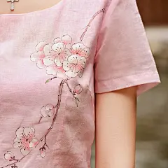 伶俐柠檬复古中国风20361文艺范手绘纯棉短袖衬衫女夏原创民族风2