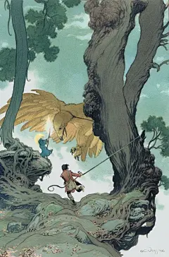 认识艺术家 —— Charles Vess
Charles Vess 是一位美国插画家，以其细腻而富有幻想色彩的绘画风格而闻名。他最为人熟知的是与作家尼尔·盖曼合作的《睡魔：仲夏夜之梦》和《星尘》这两部作品。Vess 的作品充满了神话和民间传说的元素，他的画风常常被形容为梦幻和诗意，带有强烈的叙事性。
Vess 从小就对艺术充满热情，他的灵感来源广泛，包括古典文学、神话和自然界。他的作品不仅在漫画和插画领域广受赞誉，还在书籍、海报和其他媒体中得到广泛应用。他曾多次获得世界奇幻奖和艾斯纳奖等重要荣誉。
Ve