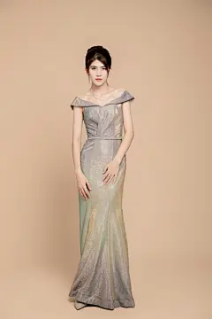 站立全身照银色晚礼服名媛女性人物摄影图