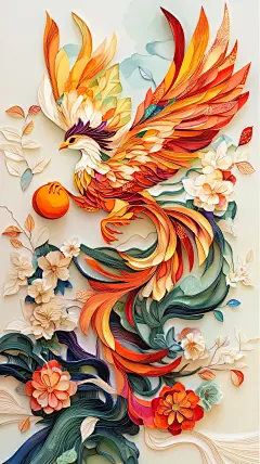 中国风凤凰插画壁纸，凤凰于飞，羽翼生辉