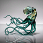 Motion by Bryan Randa (Art Glass Sculpture) | Artful Home : Motion by Bryan Randa. With tentacles undulating, this lifelike cephalopod is poised to glide through the oceans depths. Skillfully crafted from glass using flameworking techniques, this remarkab