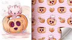 南瓜猫-无缝图案