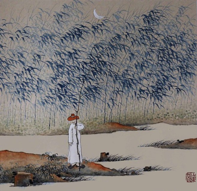渡河欲归去， 一念即可成。 风折竹为杖， 云散月当灯。 回望红尘里， 嚣嚣多纷争。 此身谁伴我? 萧萧有风声。