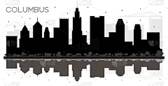 俄亥俄州,城市天际线,哥伦布,黑白图片,旅途,商务,云,鸟类,建筑,剪影