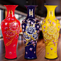 景德镇陶瓷器大花瓶中国红金牡丹花开富贵黄蓝色客厅落地新房摆件