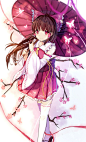 Reimu✿ p站 二次元 插画 少女 头像 手绘 伞 樱花 东方project 幻想乡 灵梦