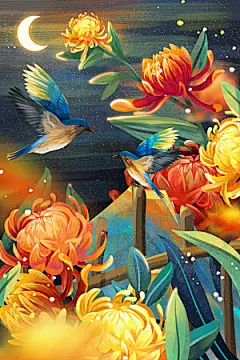 唯美花鸟手绘中国风意境海报
