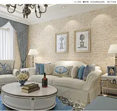 德尔菲诺墙纸 地中海壁纸 无纺布砖纹壁纸 电视背景墙白灰色条纹-tmall.com天猫