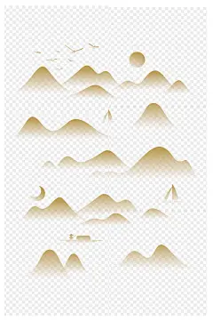 中国风山水金黄渔船大雁日月帆船免扣元素-众图网