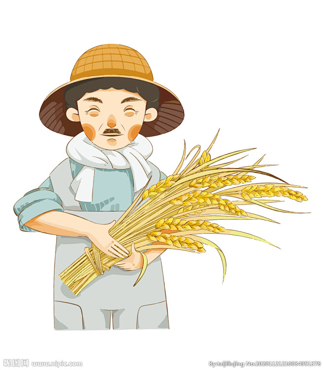 卡通农民抱麦穗丰收喜悦