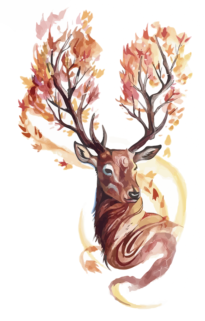 可下载创意水彩手绘鹿森林鹿角鹿头剪影麋鹿动物手绘小鹿创意鹿背景