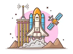 起飞3 ... 2 ... 1 ...可爱的小徽标线稿矢量图标插画卫星宇航员火箭穿梭空间