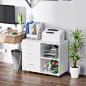 HOMCOM 3 Drawer Printer Stand, Mobile Lateral File Cabinet with 2 Storage Shelves for Home Office, White (1)