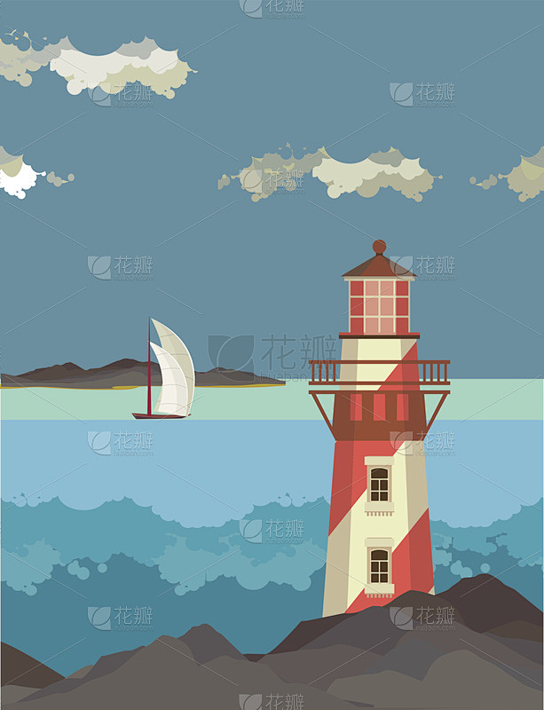 海景,水,天空,客船,绘画插图,古典式,...