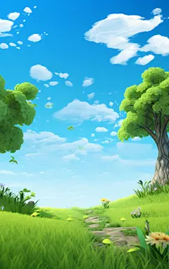 简约蓝天白云植物素材图AI图背景壁纸