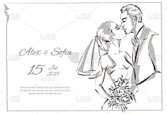 婚礼当天的邀请与甜蜜的夫妇