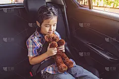 汽车,女孩,幸福,衣服,可爱的,泰迪熊,旅途,安全,带子