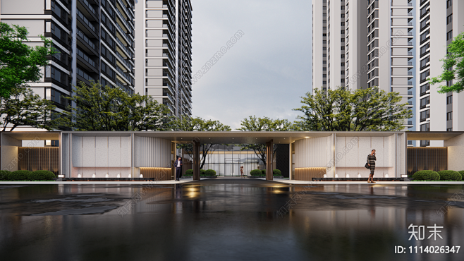 现代小区入口大门SU模型下载【ID:11...