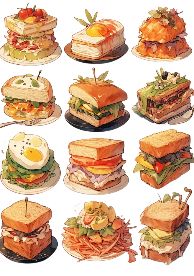 汉堡｜电子手帐贴纸插画美食素材｜第一弹