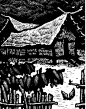 简单黑白木刻版画风景