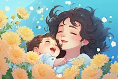小清新风格母乳喂养母婴人物插画