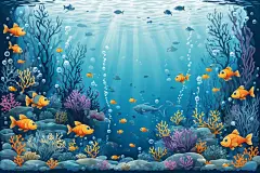 海床海底鱼类海洋大海珊瑚海洋插画图片