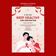 卡通扁平世界艾滋病日健康预防公益宣传插画海报封面ps设计素材-淘宝网